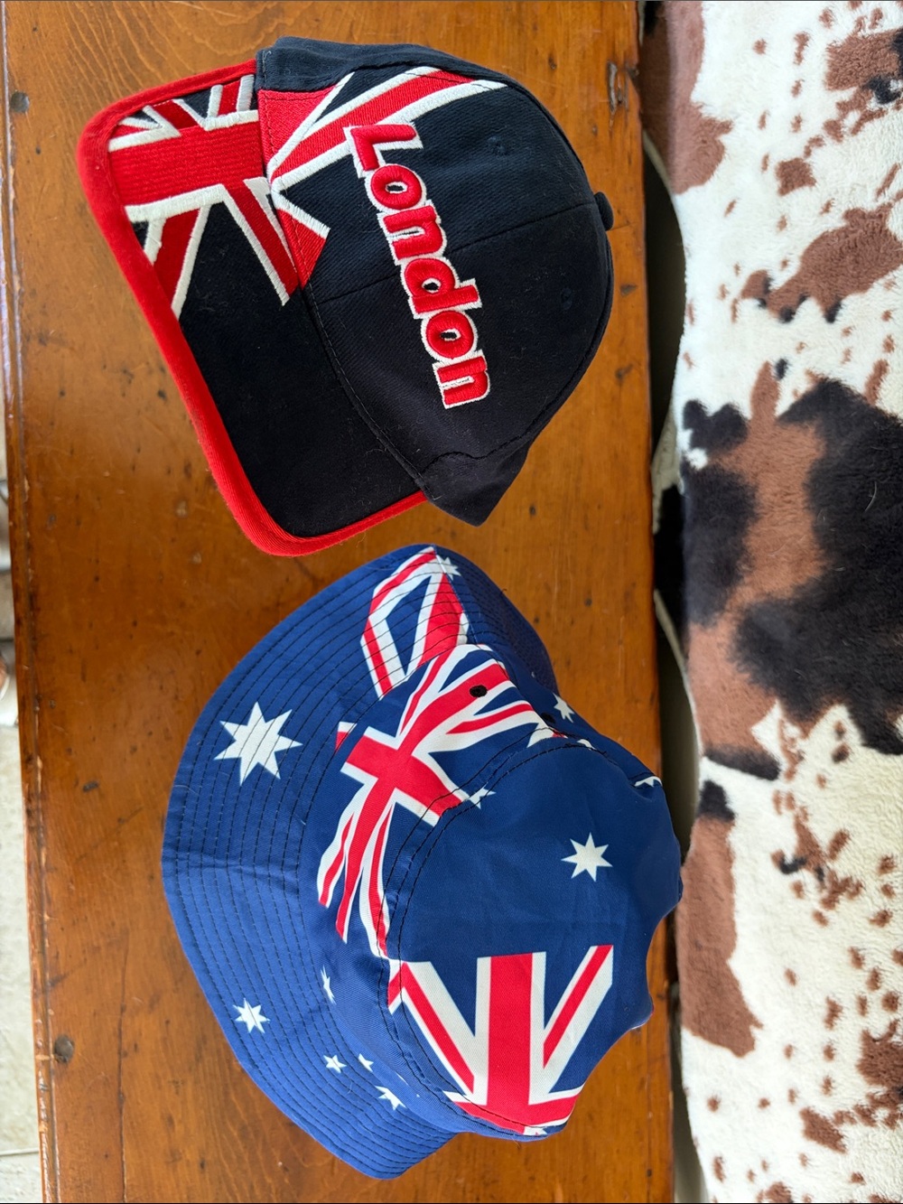 Set of TWO London Embroidered Black & Red Baseball Cap and Blue UK Bucket Hat